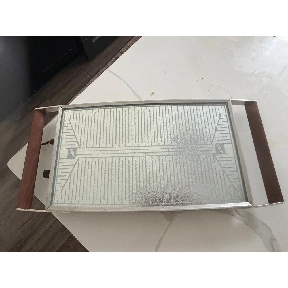 Vintage Salton Hotray Electric Warming Tray MCM Atomic Glass Wood Handles Tested